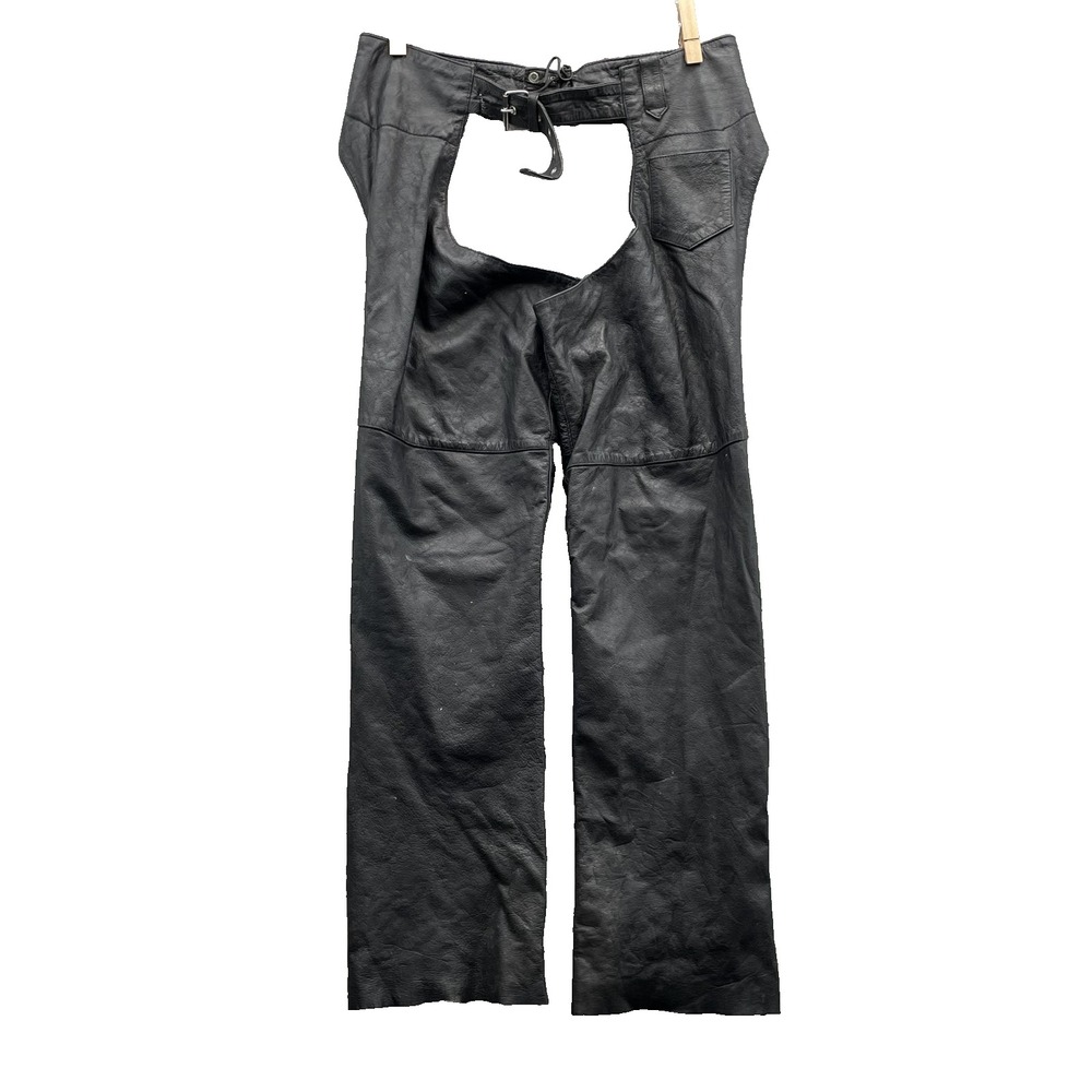 Xelement Black Leather Chaps Men's 36 Motorcycle Biker Western Cowboy Riding 90s